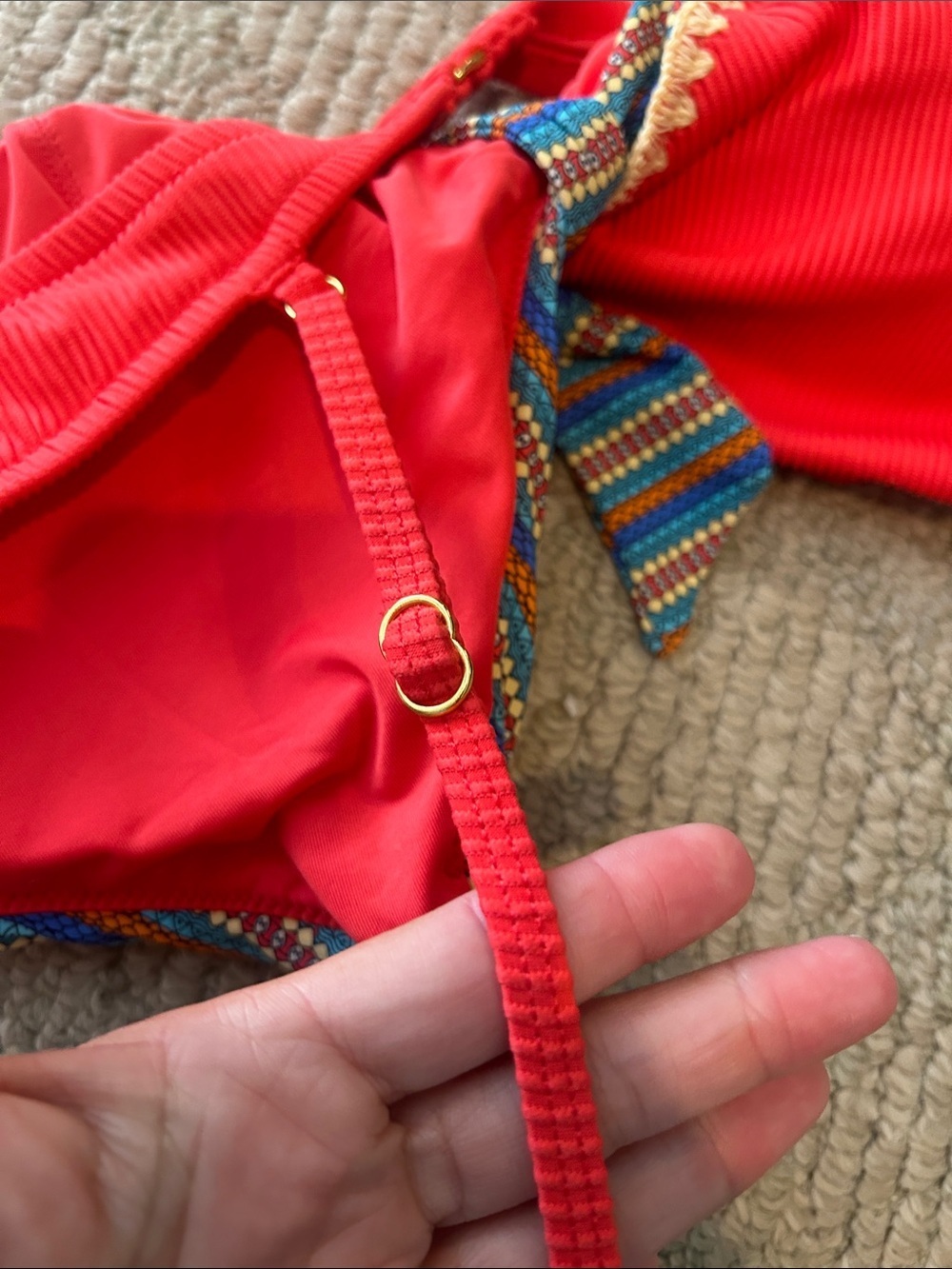 Swimsuits For All Red Tie-Front Bikini with Multicolor Trim - Picture 9 of 13